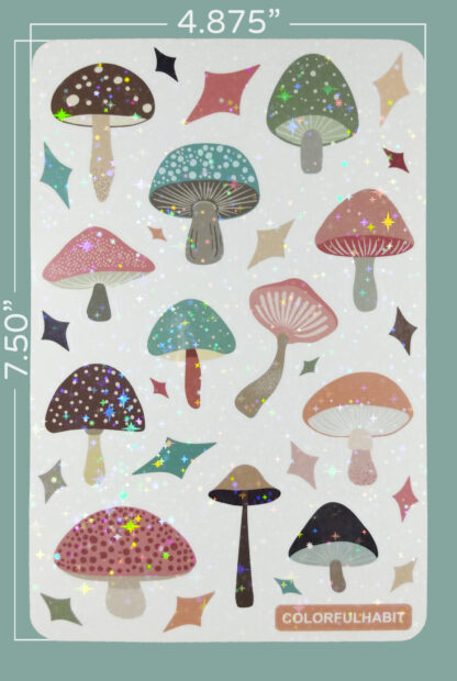 Mushroom Holographic Sticker Sheet Dimensions by ColorfulHabit 2