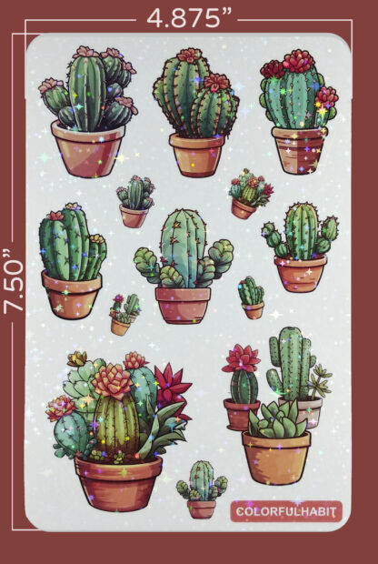 Cactus Holographic Sticker Sheet Dimensions by ColorfulHabit 2