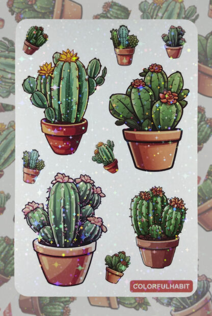 Cactus Holographic Sticker Sheet by ColorfulHabit 1