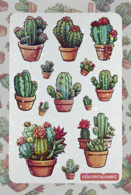 Cactus Holographic Sticker Sheet by ColorfulHabit 2