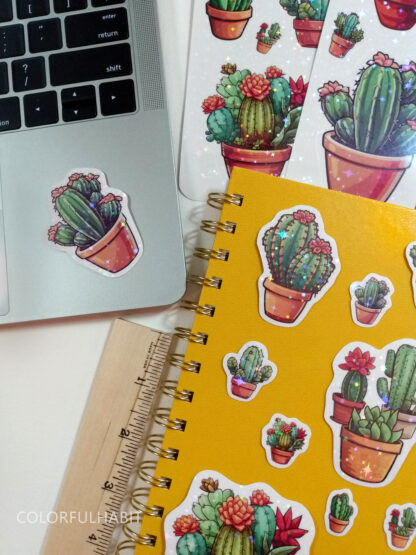 Cactus Holographic Stickers on Notebook by ColorfulHabit