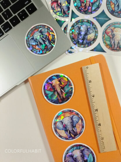 Elephants Holographic Stickers on Nobeooks by ColorfulHabit