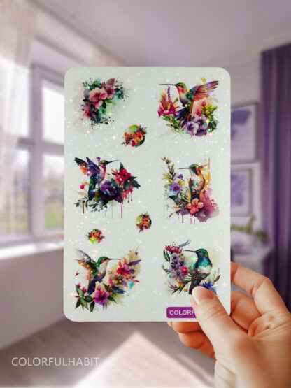 Hand Holding Hummingbirds Holographic Sticker by ColorfulHabit 2