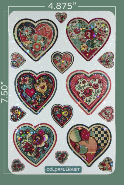 Hearts Holographic Sticker Sheet Dimensions by ColorfulHabit 1