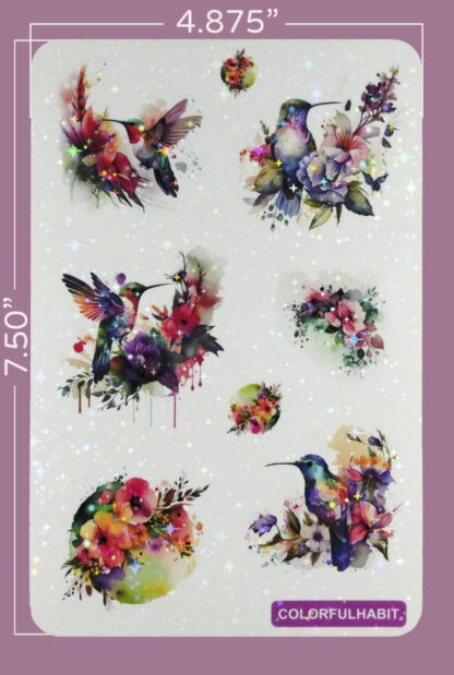 Hummingbirds Holographic Sticker Sheet Dimensions by ColorfulHabit 1