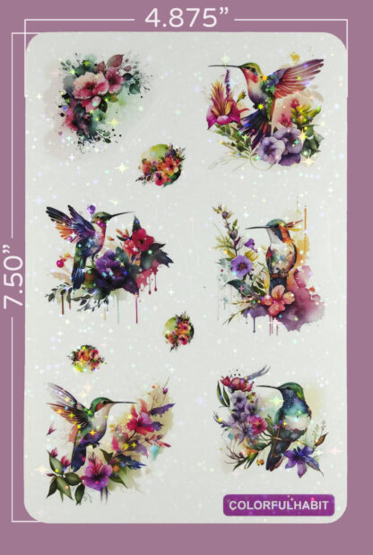 Hummingbirds Holographic Sticker Sheet Dimensions by ColorfulHabit 2