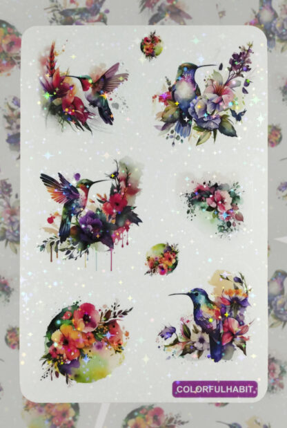 Hummingbirds Holographic Sticker Sheet by ColorfulHabit 1