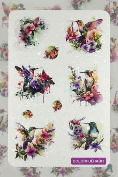 Hummingbirds Holographic Sticker Sheet by ColorfulHabit 2