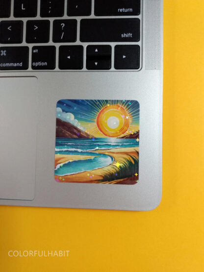 Sun Holographic Stickers on Laptop by ColorfulHabit