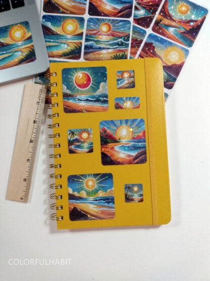 Sun Holographic Stickers on Notebook by ColorfulHabit