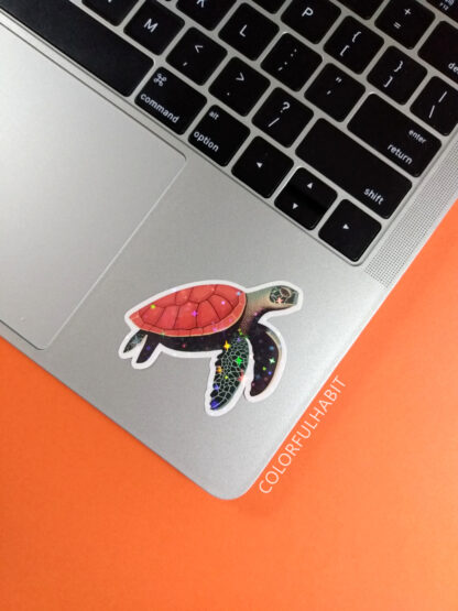 Turtle Holographic Sticker on Notebook by ColorfulHabit