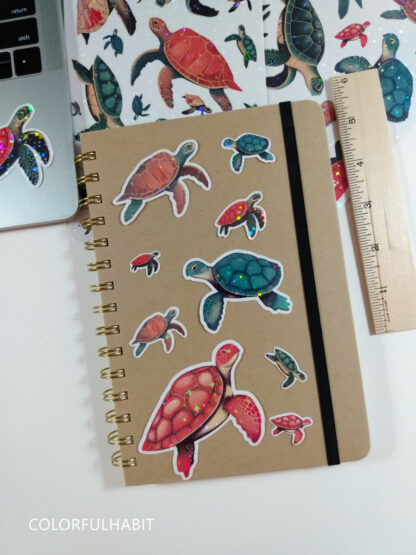 Turtle Holographic Stickers on Notebooks by ColorfulHabit