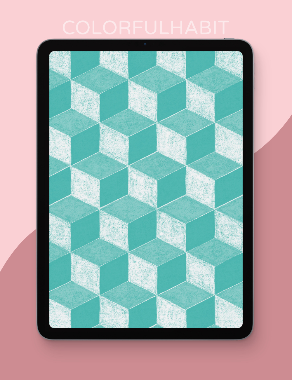 3D Cube Repeating Seamless Geometric Pattern Procreate Brush Displayed on iPad