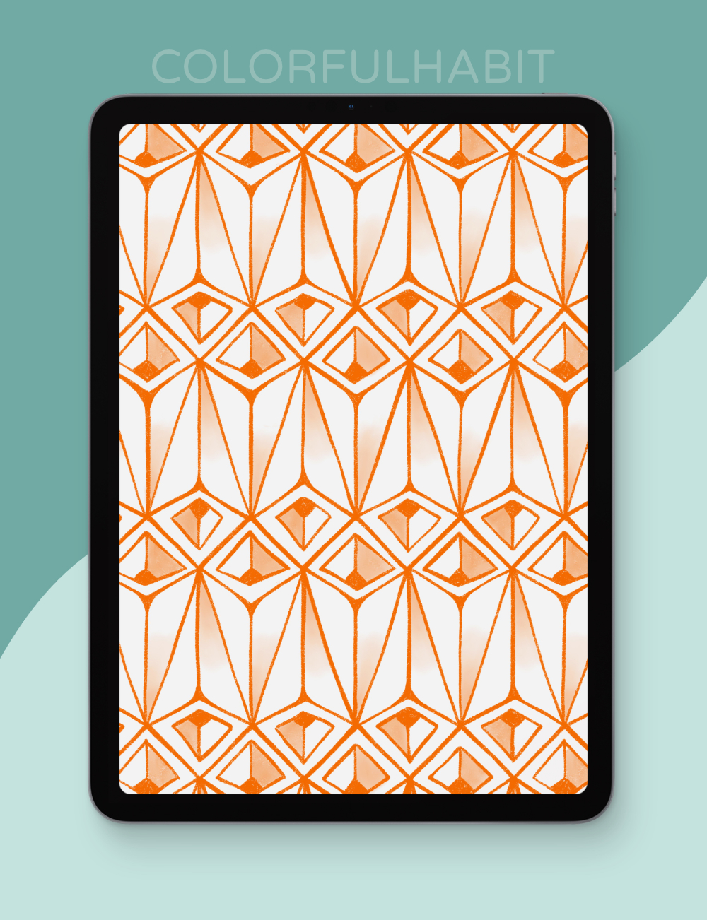 Seamless Geometric Diamond Triangle Repeating Pattern Shaded Inverted Tones Procreate Brush Displayed on iPad